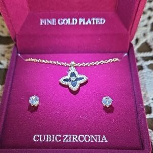 Gold Plated Cubic Zirconia Necklace and Earring Set